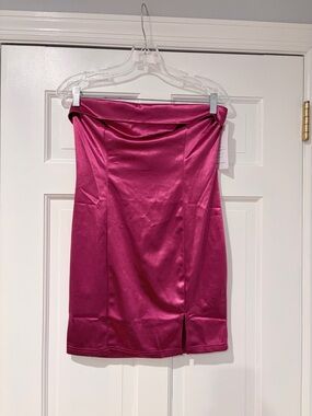 Cantonwalker Strapless Satin Bodycon Mini Dress Pink M NWT